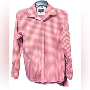 Hickey Freeman pink plaid, long sleeve button up shirt